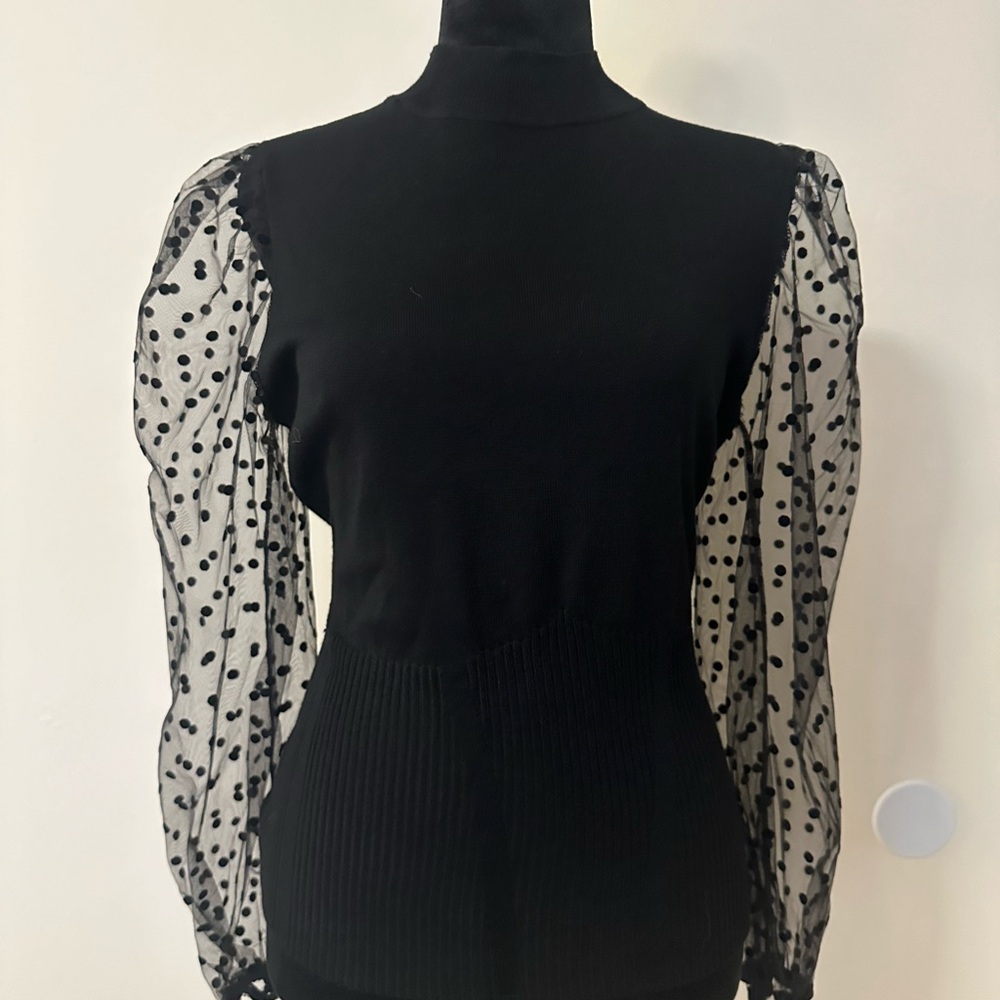 Black Sweater with Polka Dot Sleeves
